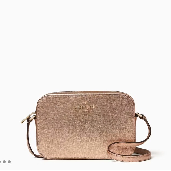 Kate Spade Staci Mini Camera Cossbody Bag Rose Gold Cow Leather Travel Casual - Picture 1 of 13